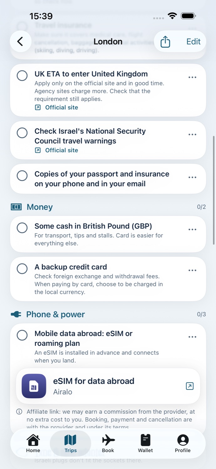 Get-ready list: UK ETA, travel warnings, cash in pounds and eSIM
